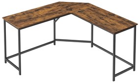 Rohový písací stôl v tvare L, kancelársky stôl, vintage hnedý