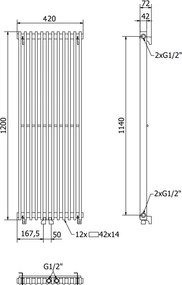Mexen Kansas, vykurovacie teleso 1200 x 420 mm, 975 W, čierna, W204-1200-420-00-70