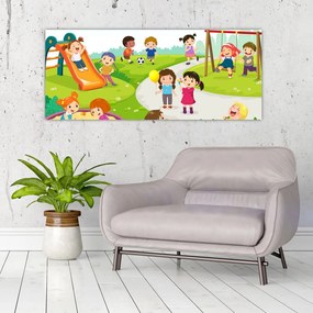 Obraz detských radovánok na pieskovisku (120x50 cm)