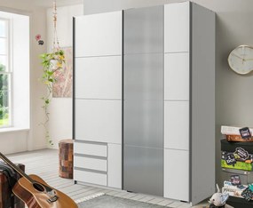 Šatníková skriňa so zrkadlom Emden, 135 cm, biela