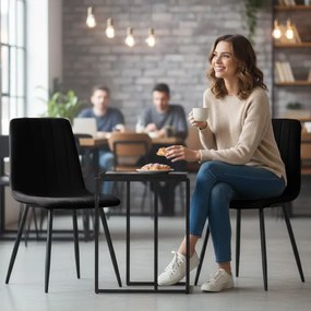 Sada šiestich jedálenských stoličiek LIVO zamatové, čierne / čierne nohy (6 ks)