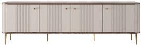 TV stolík Vespera 4D 187 cm - kašmírová / orech / zlaté nožičky