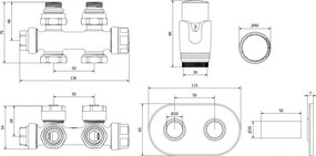 Mexen G00, termostatická súprava Duplex s okrúhlou krytkou, uhlové/rovné pripojenie DN50, zlatá lesklá, W908-900-905-50