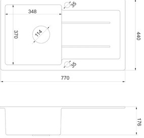 Sapho - Kuchynský drez 77 x 44 cm granit/čierna