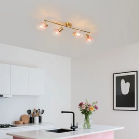 Art Deco bodové svietidlo zlaté s ružovým sklom 4-svetlo - Vidro