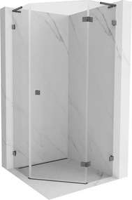 Mexen Lunar, L pravý výklopný päťuholníkový sprchový kút 80x80 cm, 8mm číre sklo, profil grafit brúsený, 831L-080P-080L-66-00-P