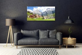 Obraz na skle Domy hora krajina 140x70 cm