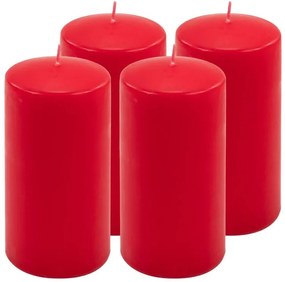 Sada stĺpových sviečok, 15 cm, Ø 7,5 cm, červená, 4 ks
