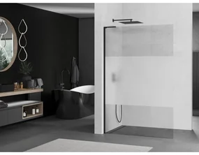 Mexen Kioto L, sprchová zástena Walk-In 120 x 200 cm, 8mm číre sklo-námraza, čierny profil, 800-120-103-70-35