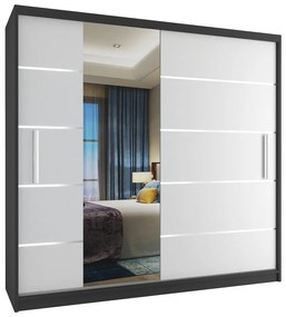 Šatní skříň 1200 cm Belini černý mat / biely mat s posuvnými dveřmi a zrcadlem Výrobce MBP SZP1/3/B/W/0/AL