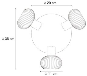 Moderné stropné bodové svetlo zlaté s okrúhlym jantárovým sklom 3-svetlo - Teddy