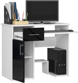 Volně stojící psací stůl Jay 90 cm bílý/černý lesk
