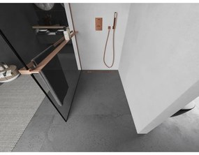 Mexen Kioto+, sprchová zástena Walk-In s poličkou a vešiakom 100 x 200 cm, 8mm číre sklo čierny vzor, medený matný profil, 800-100-121-65-70