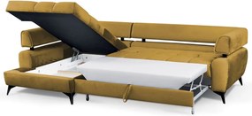 Rohová sedacia súprava Paris, horčicová žltá látka, ľavý roh