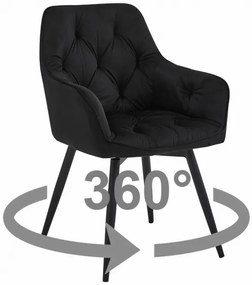 Jedálenská otočná stolička JORK360 zamatová, čierna (čierne nohy)