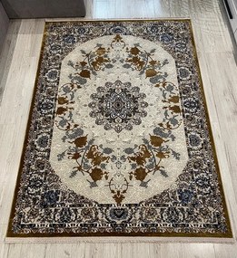 Moderný koberec King 29026 hnedo-modrý so strapcom | akryl+juta Rozmer: 300x400 cm