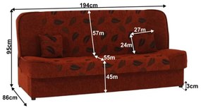 Kondela Pohovka, rozkladacia, látka tehla + vzor, ASIA NEW