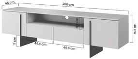 TV stolík Larena s otvorenou policou 200 cm - čierny betón / čierna