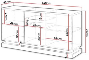 Komoda Aura 2D1K (čierna + čierny lesk). Vlastná spoľahlivá doprava až k Vám domov. 1121716