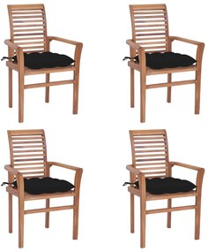 Jedálenské stoličky 4 ks čierne podložky tíkový masív