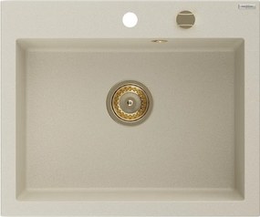 Mexen Elix granitový drez 1-komorový 600 x 500 mm, béžový, sifón zlatý - 6525601005-69-G