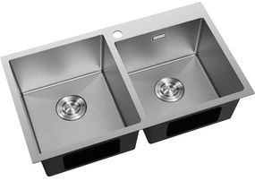 Mexen Xorin, 2-komorový nerezový drez 780 x 450 mm, brúsená oceľ, vzor voština, 6441782000-01HC