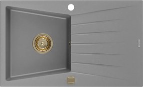 Mexen Cesar, granitový drez 775x470x190 mm, 1-komorový, šedá so zlatým sifónom, 6514771010-71-G
