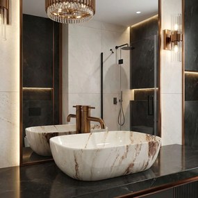 Rea Belinda Marrone Shiny, umývadlo na dosku 465×330×135 mm, imitácia kameňa Marrone, REA-U3601