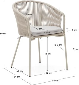 Krémovobiela kovová/polstrovaná záhradná stolička Yanet – Kave Home