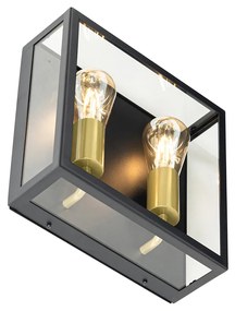 Vonkajšia nástenná lampa čierna a mosadzná 2-svetlo - Rotterdam