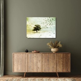 Sklenený obraz - Maľovaný kŕdeľ vtákov (70x50 cm)