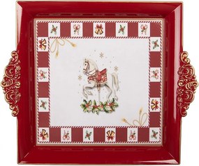 Vianočný servírovací červený podnos vianočný koník - 30*26*3 cm