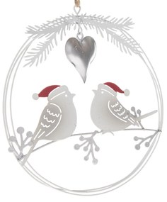 Vianočná závesná kovová dekorácia Vtáčiky, 14,5 x 16 x 1 cm