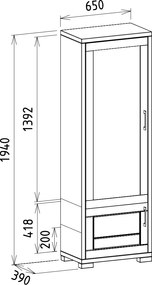 Masívna šatníková zrkadlová skriňa na vešanie, 65x39x194 cm Otváranie vľavo