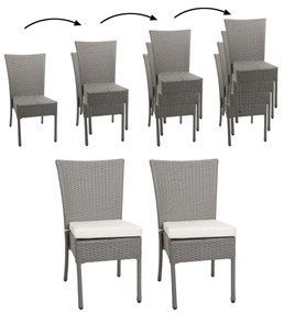 Set 2 záhradných stoličiek HWC-G19, polyratan, stohovateľná - sivý, krémový vankúš