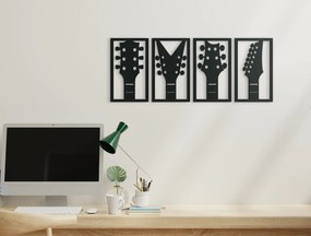 drevko 4-dielny drevený obraz Gitary Rozmer obrazu: 25,5 x 65 cm, Farba dekorácie: Čierna
