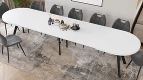 Mazzoni EXPANSO Biely mat / čierne nohy - OVÁLNY ROZKLADACÍ STÔL 160-360 cm PRE 16-18 OSÔB