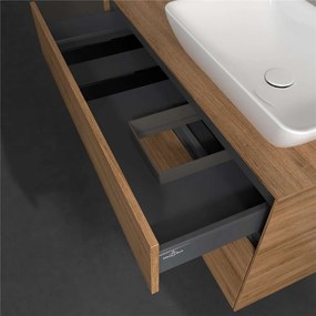 VILLEROY &amp; BOCH Collaro závesná skrinka pod umývadlo na dosku (umývadlo vpravo), 2 zásuvky, s LED osvetlením, 1000 x 500 x 548 mm, Oak Kansas, C111B0RH