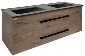 Kúpeľňová skrinka s čiernou úchytkou a umývadlom SAT Cube Way 120x53x46 cm dub Hickory mat CUBE46C1202DWMODC