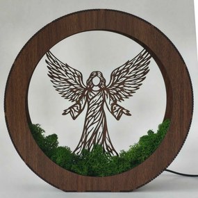 Drevená LED lampa Anjel svetla s machom | MICHAEL: HDF - Orech 20 cm 4778-115060 LED0606