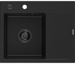 Mexen Ben, 1-komorový granitový drez 600x500x190 mm, ľavý + čierny sifón, čierna, 6522605000-77-B