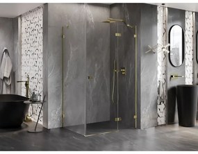 Mexen Lunar, pravostranný výklopný sprchový kút 75 x 70 cm, 8mm číre sklo, zlatý profil, 834-075-070-50-00-P
