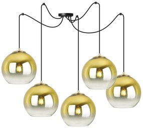 Závesné svietidlo Bergen Gold Spider, 5x zlaté/transparentné sklenené tienidlo (fi 20cm)