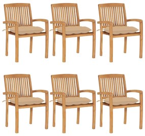 Stohovateľné záhradné stoličky s podložkami 6 ks tíkový masív 3073270