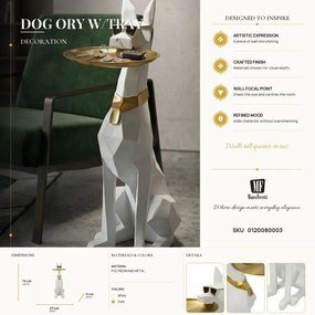 Dekoratívna soška Dog Ory s podnosom 74 cm biela