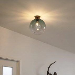 Stropné svietidlo Art Deco mosadzné so zeleným sklom - Sandra