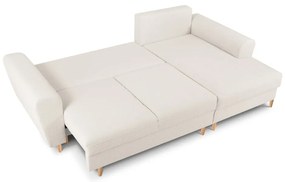 Béžová rozkladacia/s úložným priestorom rohová pohovka z textílie buklé (pravý roh/s leňoškou) Kyoto – Cosmopolitan Design