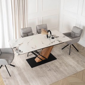 Rozkladací jedálenský stôl Rixy 2 (biela + dub) (pre 6-8 osôb). Akcia -20%. Vlastná spoľahlivá doprava až k Vám domov. 1129259