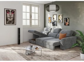 Univerzálna rohová rozkladacia trojmiestna pohovka s úložným priestorom TRENTO, sivá