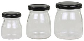Set 3ks sklenená dóza s čiernym viečkom - Ø 6*8 / Ø5*7/ Ø4*6 cm